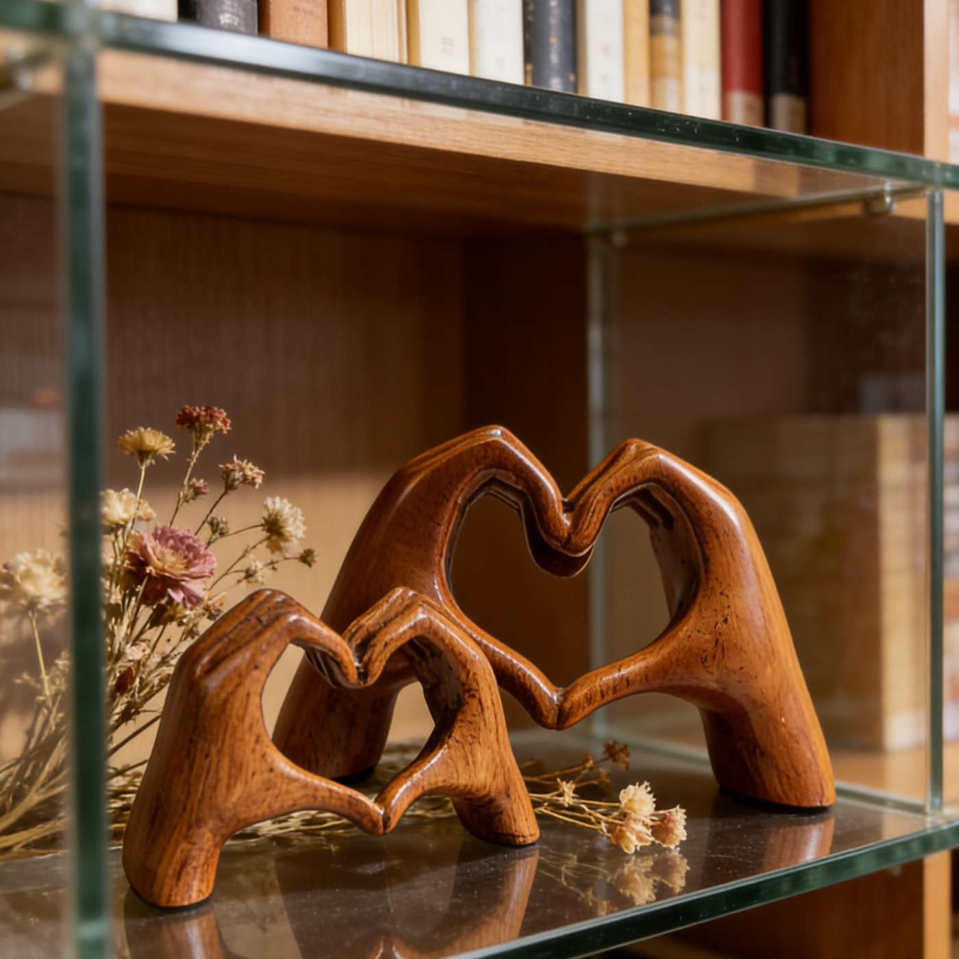 TEMU 2pcs Set, Vintage Wood Grain Heart-shaped Hands Making A Heart Gesture Ornament, Mixed Size Combination, Light Desktop Decor For Living Room,