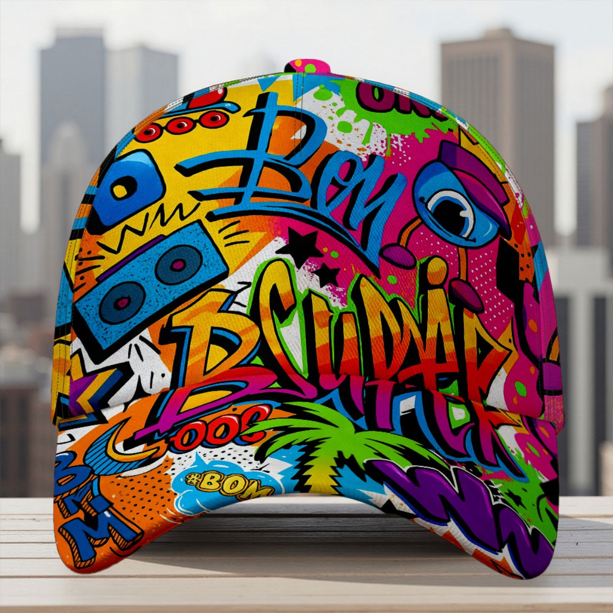 TEMU 1pc With Urban Vibe Graffiti Art Print Adjustable Snapback Cap Fashionable Perfect For Use Perfect For Daily Wear Perfect For Use Mardi Gras