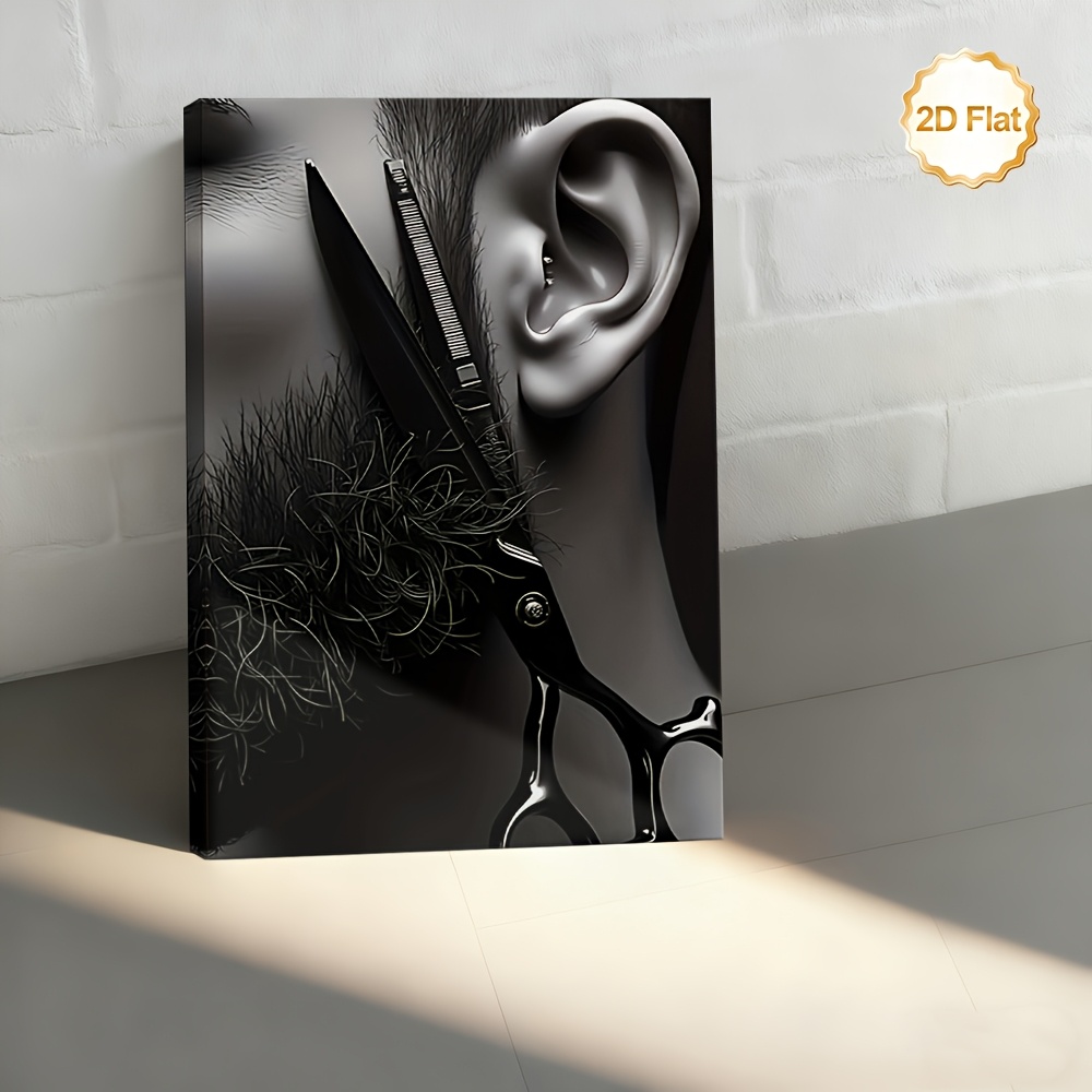 TEMU 2d Flat, 1pc Tools Framed Canvas - Male Suitable For Barbershop, For Man Cave, Salon, Bathroom Decor - Beard Trimming Illustration With Wrapped