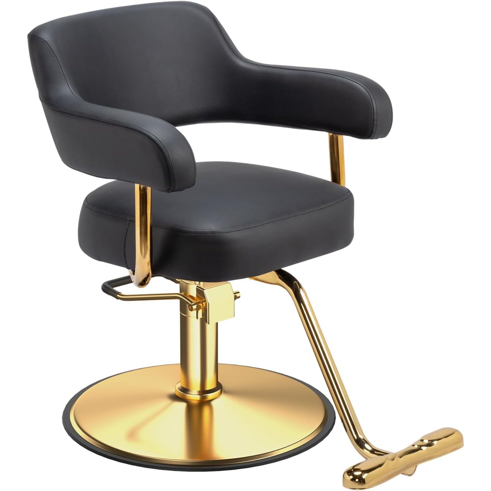 Bonnlo Height-adjustable Hairdressing Chair (83-98cm), Barber Chair With & 150kg Weight Capacity, Hairdresser Chair With Footrest, Pvc Leather Barber Chair, (black - Golden, 49 X 48 X 98cm)