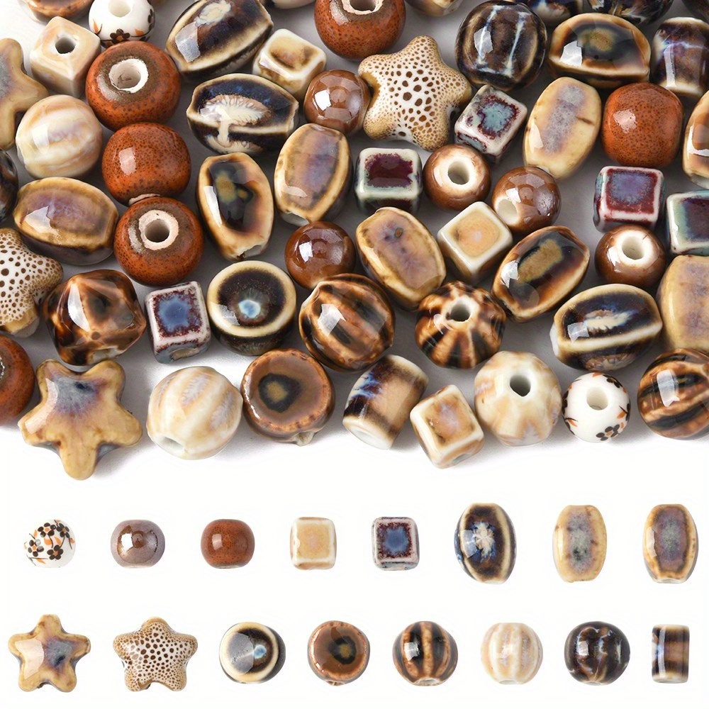 E-shop 68 Stück Handgefertigte Porzellanperlen, -Finish, Antikglasur-Porzellan, Gemischte Formen und Farben, 8~14mm, Loch: 1.5~2.5mm