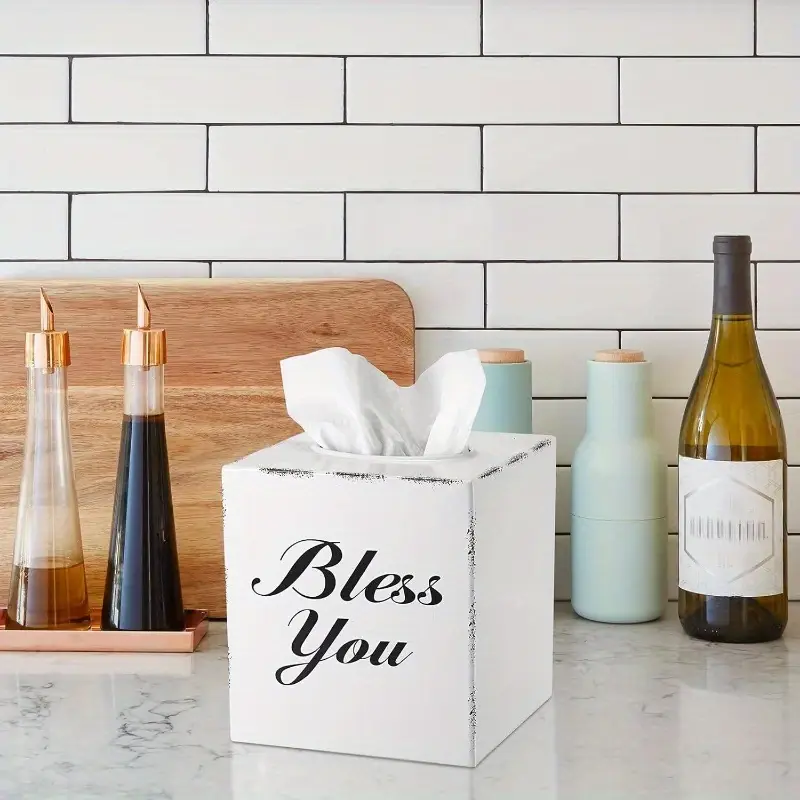 tissue box cover decorative cube holder with open bottom elegant text for living room bathroom office tabletop housewarming wedding gift white office accessory accessory sleek home decor item interior design enthusiasts Product details 7