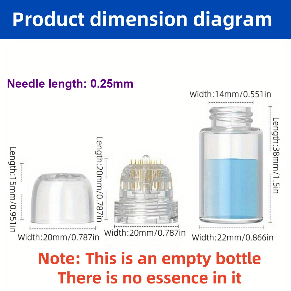 TEMU 20-needle Titanium Microneedling Bottle - 0. 25mm Face Care Tool With Clear Glass Container & Golden Metal , Home Skincare Routines, Ideal Gift For Moms And