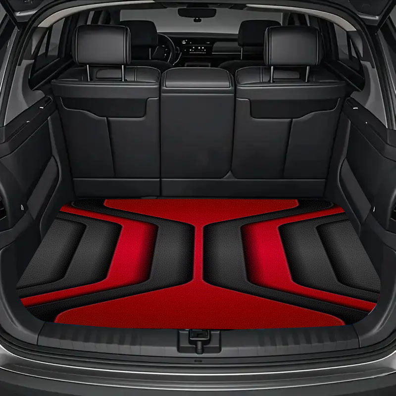 TEMU 1pc Red And Print Car Trunk Mat - Durable Floor Liner, Safe And Practical, Suitable For , Lifting, And Secure Cargo Storage, Car Trunk Mat,