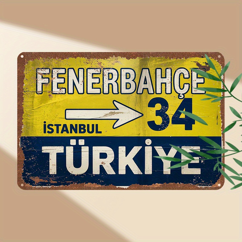 E-shop Vintage Metall Wandkunst 30x20 cm (12x8 Zoll) - Rustikales "Istanbul 34" Metallschild, Dekoration für Bar, Café oder Garage, Kein erforderlich,