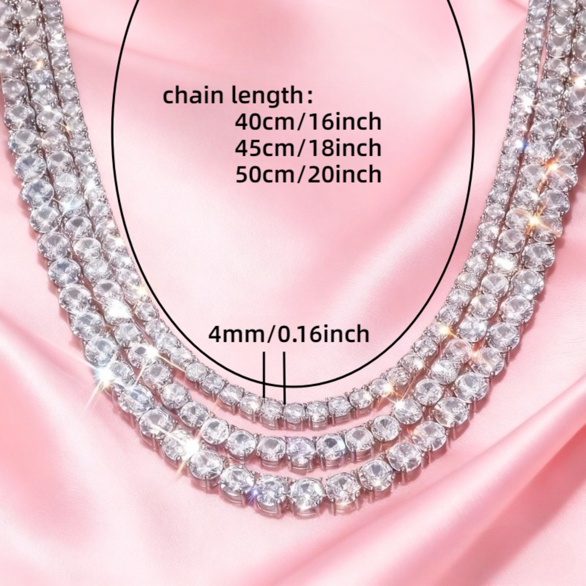 TEMU 1pc Collier de Tennis en Moissanite pour Femme - Collier de Tennis en Argent S925 - Ensemble avec Moissanite Brillante, Largeur 4Mm, 3 Tailles,