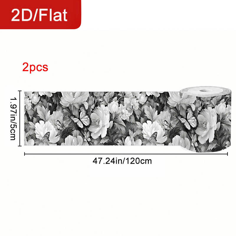 TEMU 2 Rolls Self-adhesive Removable Caulk Tape Suitable For & -stain, Floral Gray Flower Removable Film For Kitchen/bathroom Covering, Cuttable Diy