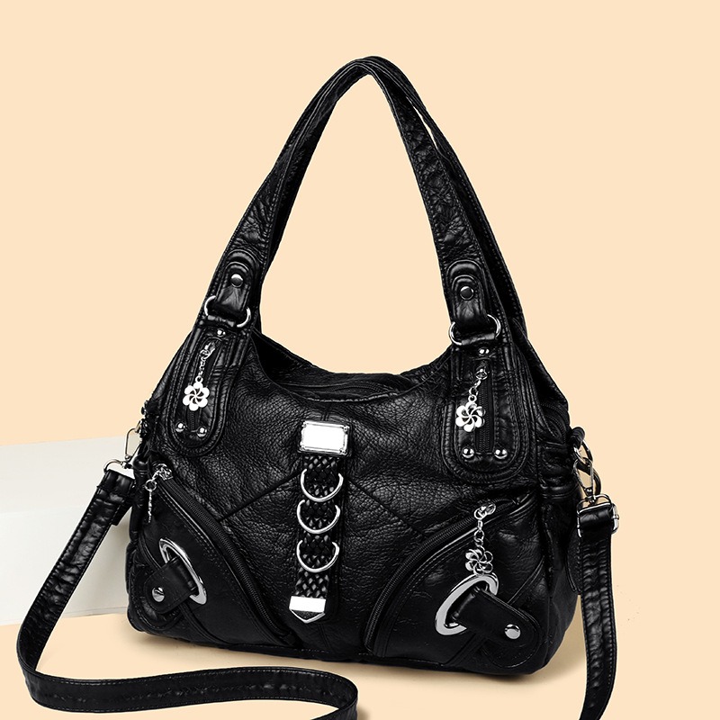 Image of Women's Vintage Large Capacity Handbag & Motorcycle Bag - Adjustable Shoulder Strap, Closure, Retro Tote Suitable For,, Travel, Casual Outfits - With European/