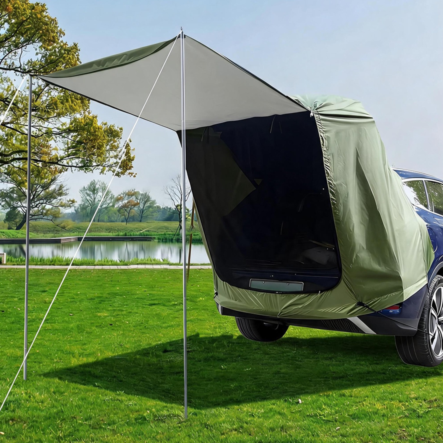 Image of Portable Car Tent With Storage Bag, Uv Resistant & Windproof, Lightweight Easy Setup For Camping, Fishing, Hiking, Picnic, Travel - Vehicle Shelter For Sedan Suv