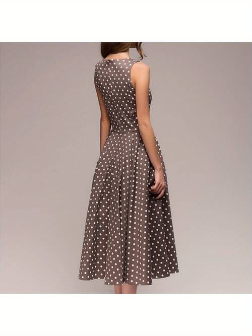 womens 1950s vintage sleeveless dress polka dot a line length with zipper back round neck flared skirt for casual weddings parties banquets machine washable party wear retro style dress design vintage dress