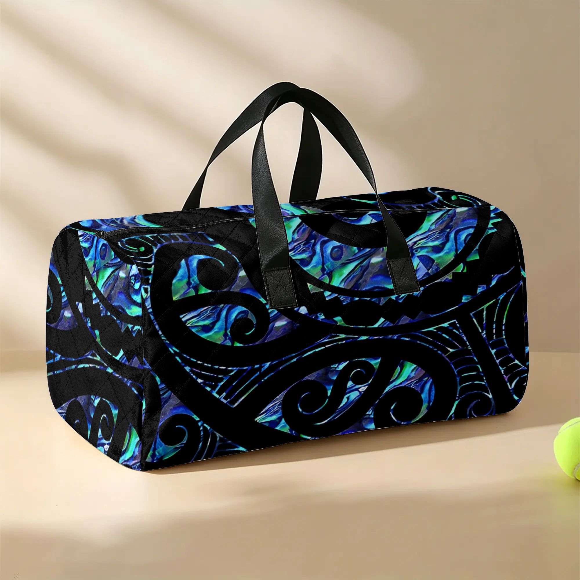 TEMU 2d Flat Printing New Zealand Maori Paua Tattoo Koru Training Duffel Bag, Lightweight Gym Handbag With Extra Pockets For Workout And Fitness