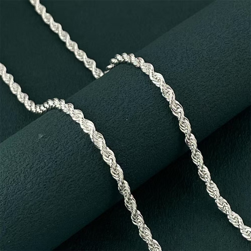 TEMU 925 Sterling Silver Twisted Chain Jewelry Chain, -hop Style, Shiny Bottom Chain, Women's Jewelry Additions, Elegant Design, Suitable For Daily
