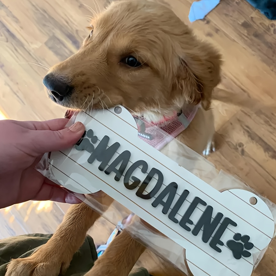 1pc Personalized Dog House Nameplate, Dog Door Sign, Custom Pet Name, Bone-Shaped Cage Tag, Name Tag with Paw Print, Custom Gift for Cat And Dog Lovers, Cage Nameplate