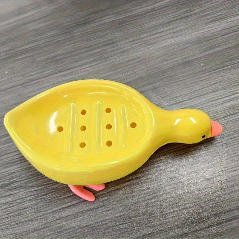 Image of Yellow And -shaped Soap Dish With An Oval Bathroom Drainage Tray Featuring An Anti-water Design. A Gift Suitable For , Combining And Practicality. It Serves As A Soap Holder And A Storage For Small