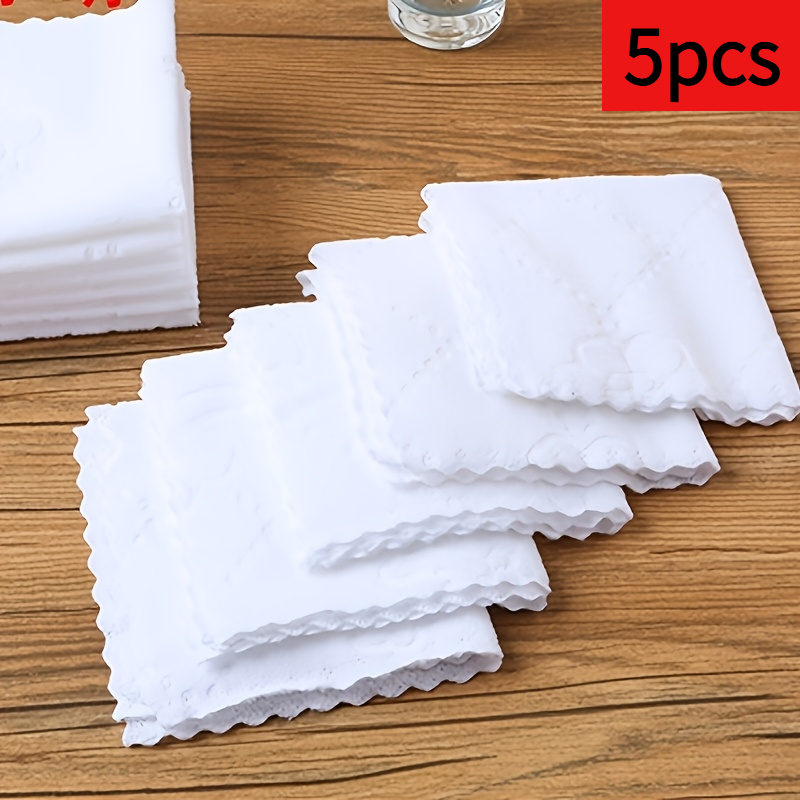 TEMU 5 White Printed Towels | Hand Towels, Face Towels, Cleaning Cloths, Quick-drying And Absorbent, Ideal Thanksgiving Gift, Made Of Polyester