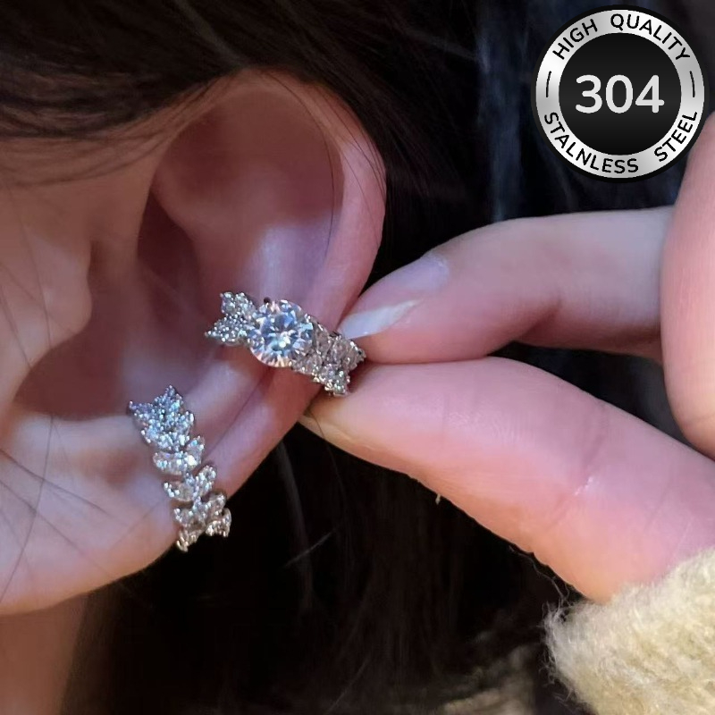 TEMU Un par de aretes de lujo para mujer con incrustaciones de plástico y acero inoxidable 304 , tipo pinza - Aretes de pinza versátiles de para