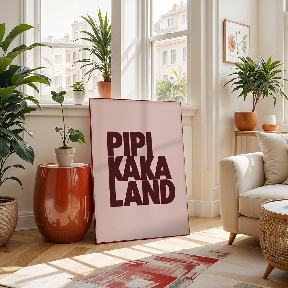 TEMU 2d Flat, 2d Flat, Minimalist Pipi Kaka Land Posters - Horizontal Abstract Canvas Prints, Horizontal Modern Text Decor Suitable For Living Room,