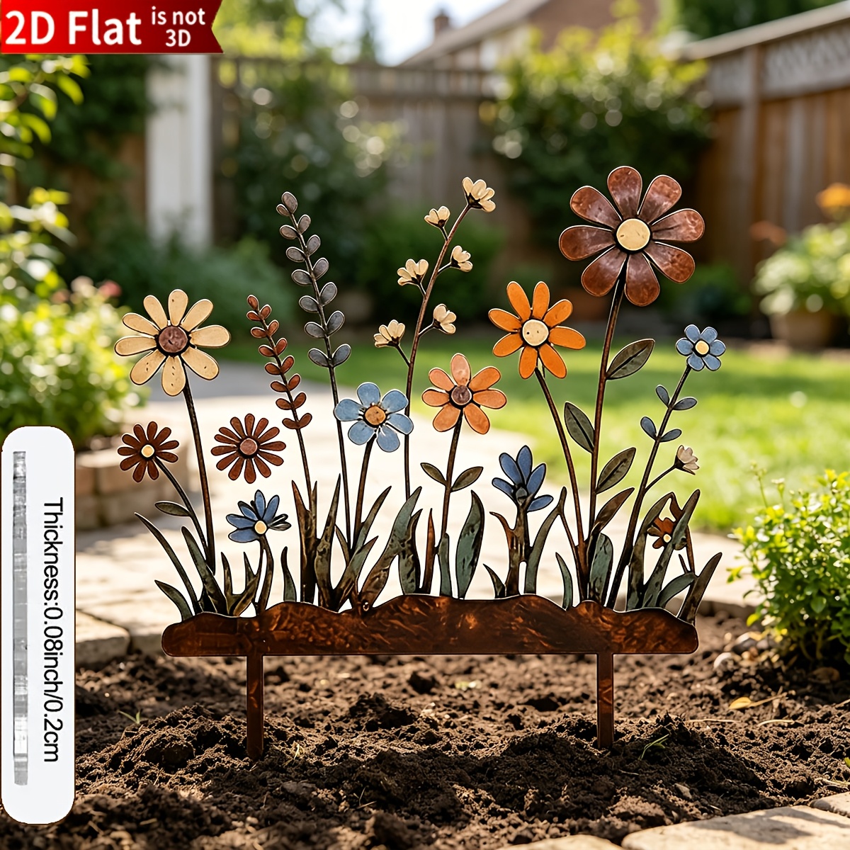 TEMU 2D Flat - 【2D Flat】 2D Flat - [2D Flat] 2D Flat, . Gartenstecker im Landhausstil mit buntem Blumendesign, Acryl, geeignet für Terrasse, und Hof,