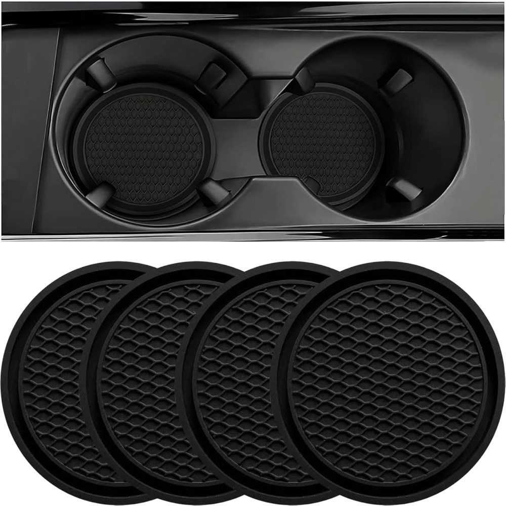 Car Cup Coaster, 4pcs Universal Auto Non-slip Cup Holder Embedded In Ornaments Coaster, Car Interior Accessories Sets, Black
