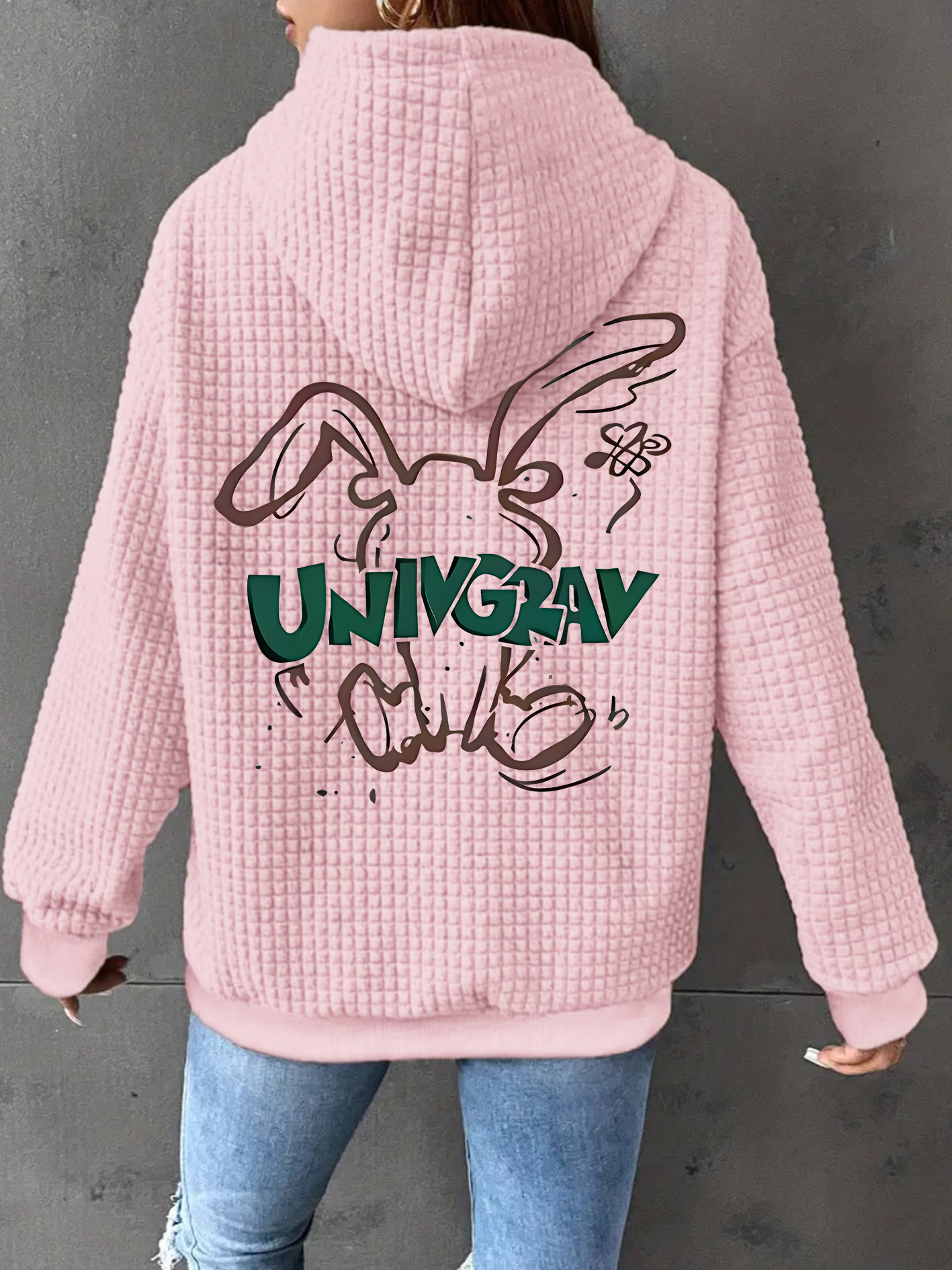 여성 캐주얼 지퍼업 후디 - 생생한 토끼 & UNIVGRAY 프린트 - 폴리에스터, 기계 세탁 가능, 기하학적 패턴, 올 시즌 착용감, 캐주얼 웨어 후디 | 생생한 프린트 후디 | 지퍼 후디