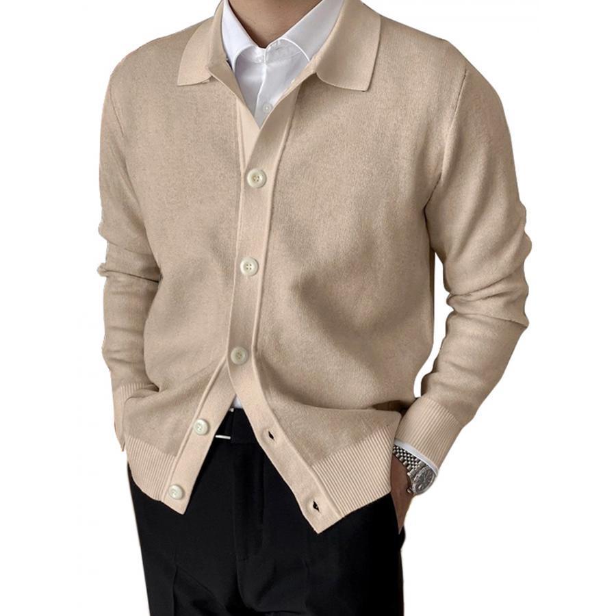 

Men's Autumn Winter Knitwear Daily Sweater Coat Long Sleeve Lapel Button Up Solid Color Cardigan Casual Sweater