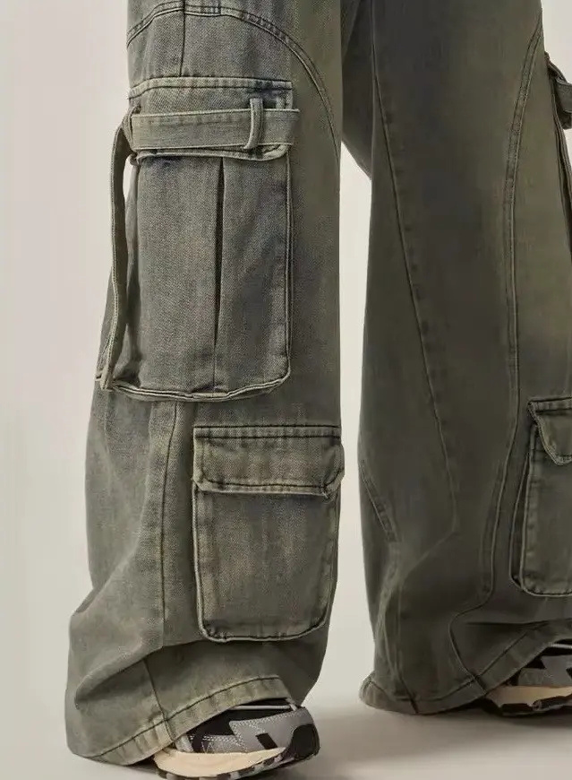 【WONDER WONDER】[Brushed Lining] Vintage Cargo Wide Denim Amazon.com: Generic Mens Retro Sag Loose Wide Leg Casual