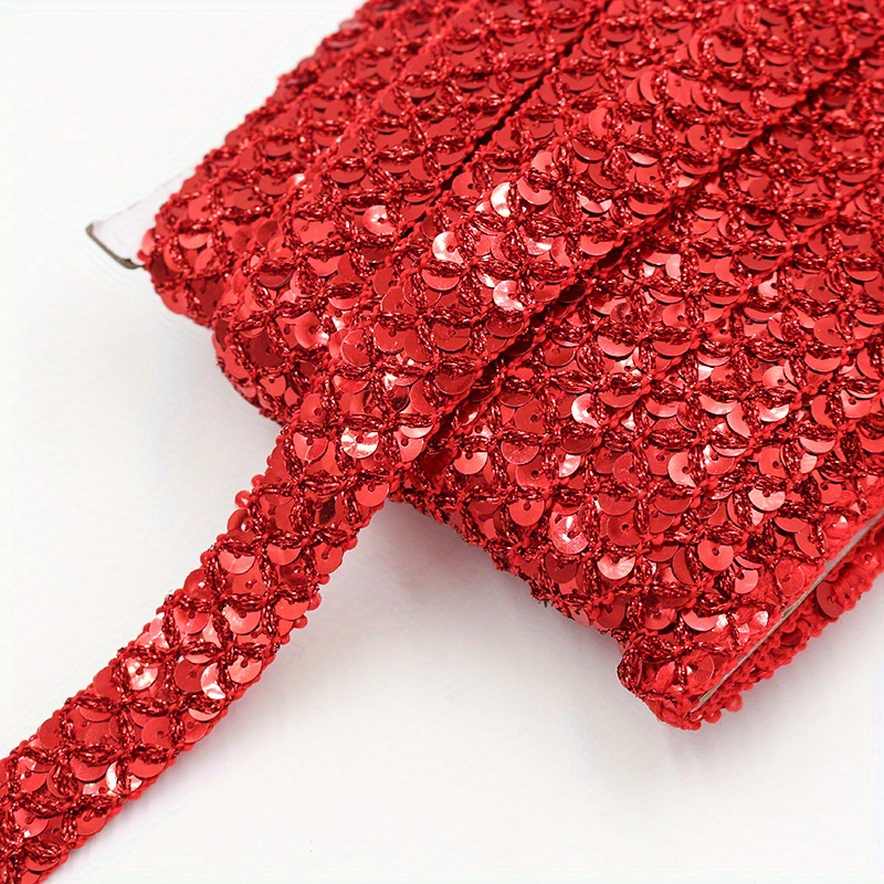 Image of 5 Yards Sequin Lace Ribbon Trim, Flat Glitter Sequin Trim For Sewing, Dance Dress Bag Hat Embellishments, Cloth Headband Additions, Wedding Party Decor