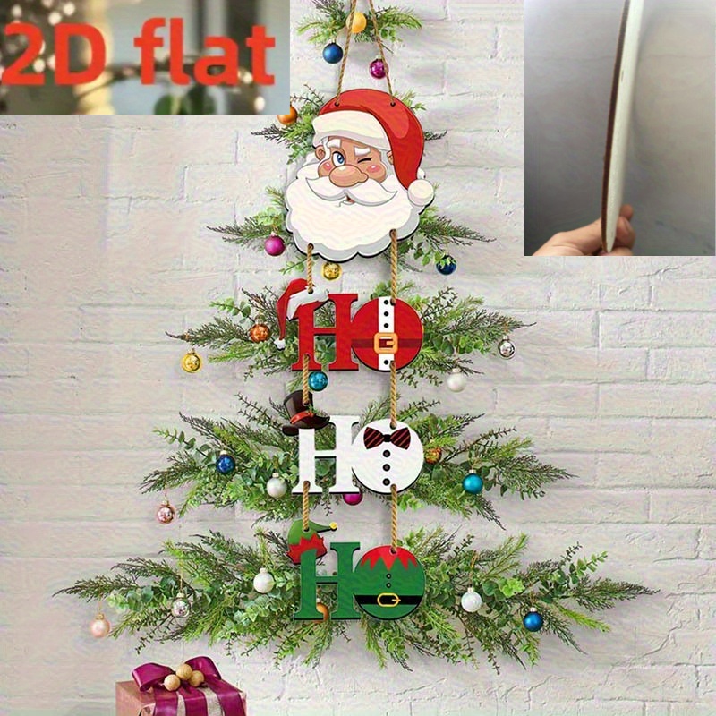 TEMU 2d Flat, Festive Santa Claus " Ho" Wooden Sign - Battery-free Christmas Door Decor With Pinecones And Holly, Ideal For Porch And Holiday Party