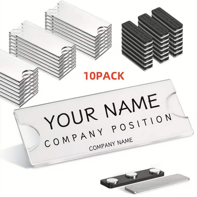 Image of 2d 10 Packs Magnetic Name Tag Sets| 1.2-inch* 3-inch Magnetic Badge Clips With Strong Magnets, Transparent Acrylic Mini Logo Display Clips, Suitable For Business Events, School Offices