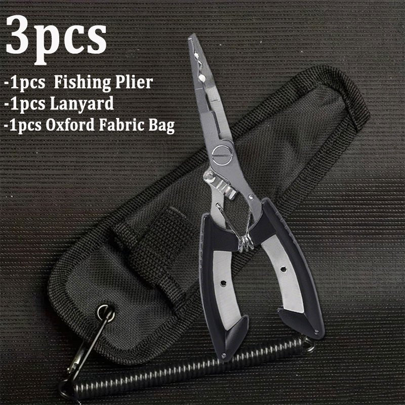 TEMU 3pcs/set Multifunctional Fishing Pliers Set Anti-slip High Strength Line Cutter Hook Remover Fishing Accessories