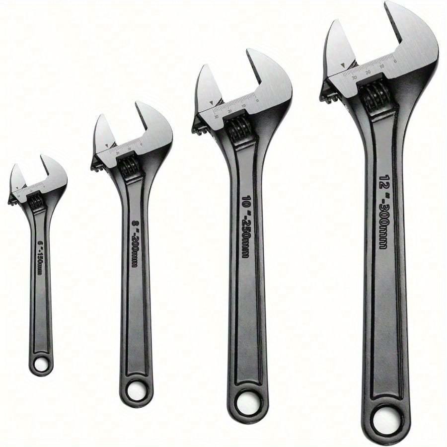 TEMU 4 Packs Adjustable Black Wrench Set, High Carbon Steel, 6 Inch 8 Inch 10 Inch 12 Inch, Chrome Vanadium Steel, Wide Jaw