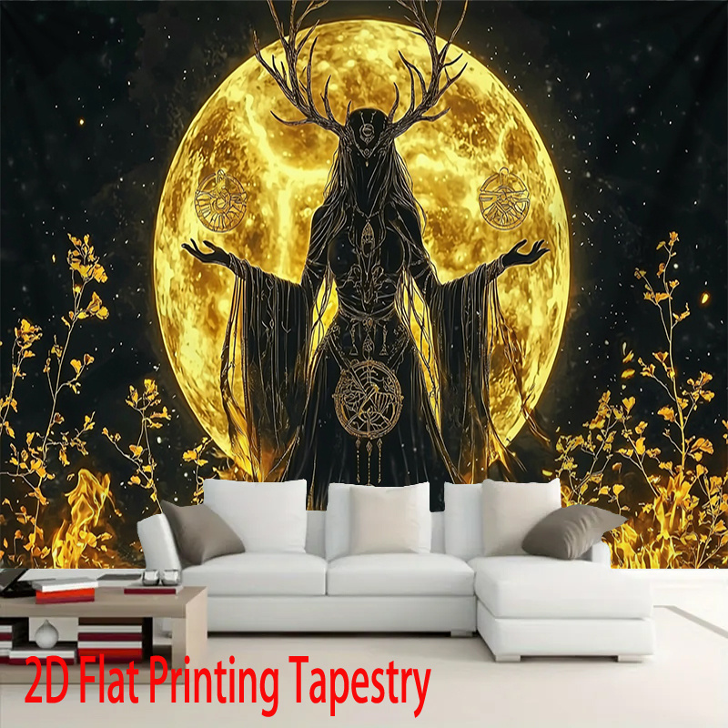 Tapiz de pared diosa de la luna con astas para casa y dormitorio_voghion.com