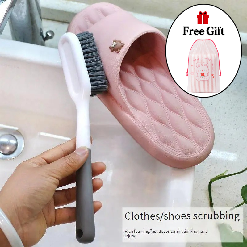 TEMU 2pcs Set: Long-handle Cleaning Brush + 1 Free Strawberry Bunny Storage Bag With Hanging Hole For Laundry Brush, Stiff Bristle Brush For White