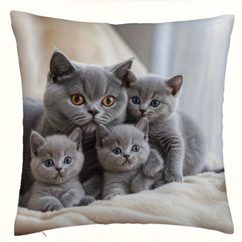E-shop 1 Stück Britische Kurzhaar Katzen Kissenbezug, Größe 18x18 Zoll - Hergestellt aus weichem Plüsch-Polyester mit Reißverschluss, mit einem