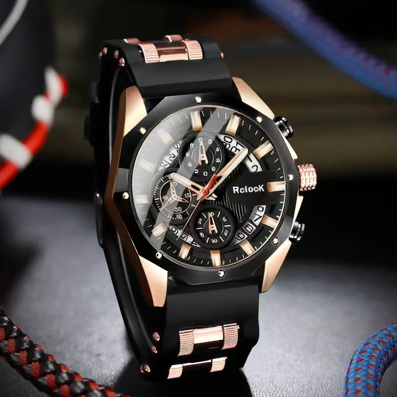 1 MSCXDK Modern Luxury Blue & Golden Chronograph Analog Watch with Date/Day Display, Shockproof Quartz Movement, Golden Case & Blue Strap - Unisex Wristwatch for Men & Women, Dress Watch for Casual/Formal Occasions, Gift for Him/Her