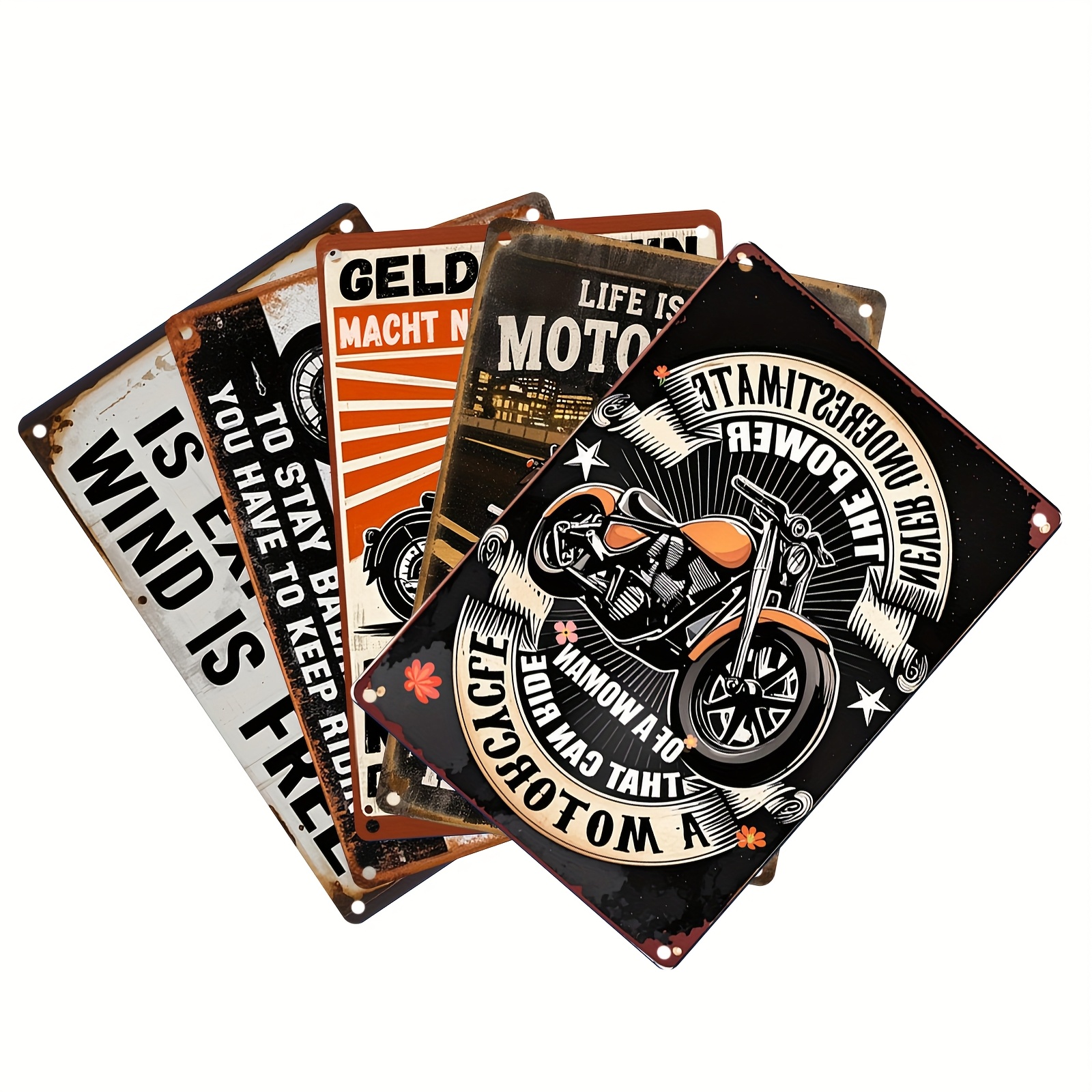 TEMU 5pcs Motorcycle-style Wooden Signs Vintage Home Decor, Suitable For Men's Dens, Garages, Basements, And Outdoors, Ideal For Motorcycle