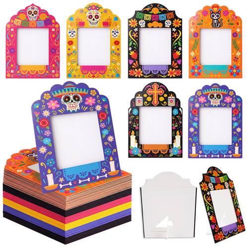 item picture 36pcs dia de los muertos paper picture frames decorations set sugar skull marigold memorial photo display altar remembrance supplies multi item party gift package