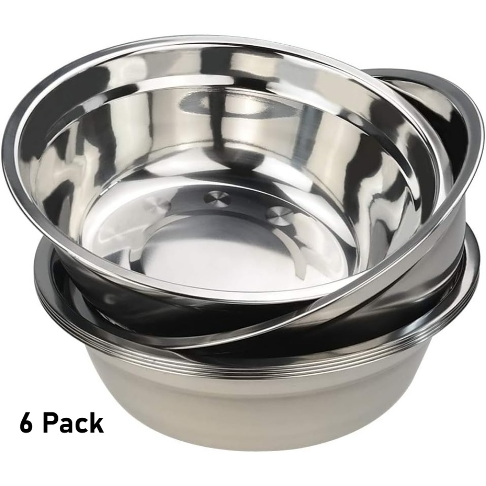 TEMU 6-pack 8-inch Stainless Steel Pet Bowl - 50 Oz Thick Durable Replacement Bowls For Dog Or Cat Food And Water