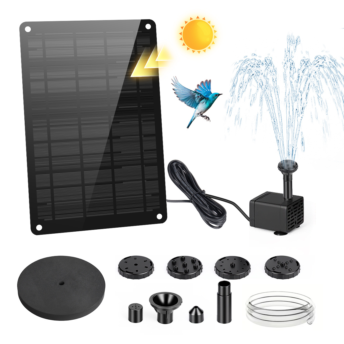 E-shop IPX8 1,5W/9W mit separatem Typ, 6 Düsen & 1 Schwimmplatte, 6V 160L/H Solar Vogeltränke Springbrunnen Pumpe Villa Landschaftsbrunnen Geeignet für