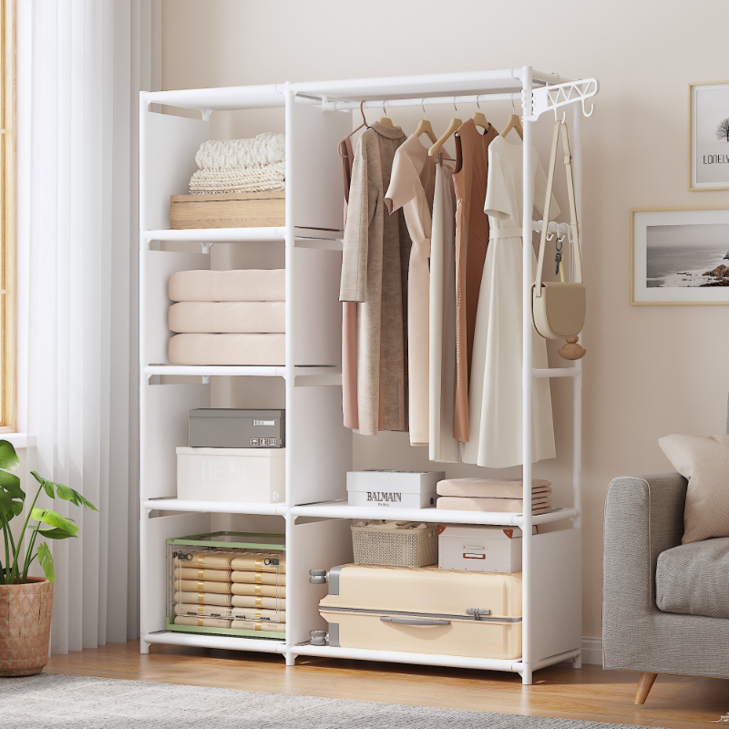 TEMU Armoire Portative Facile à Assembler | Cadre en Métal Robuste avec Crochets, Solution de Rangement Multifonctionnelle Adaptée aux Chambres,