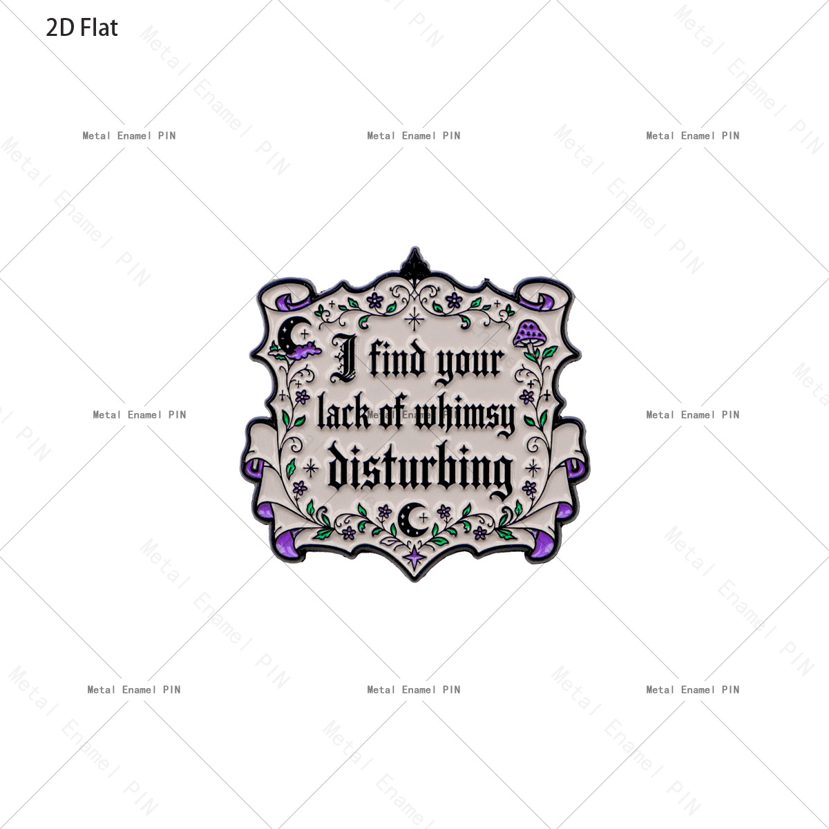 TEMU 2d Flat 1pc Gothic Floral Slogan Enamel Pin, Vintage Quote Metal Lapel Brooch Badge, Moon Mushroom Design Pin, Alloy Accessory For Backpack