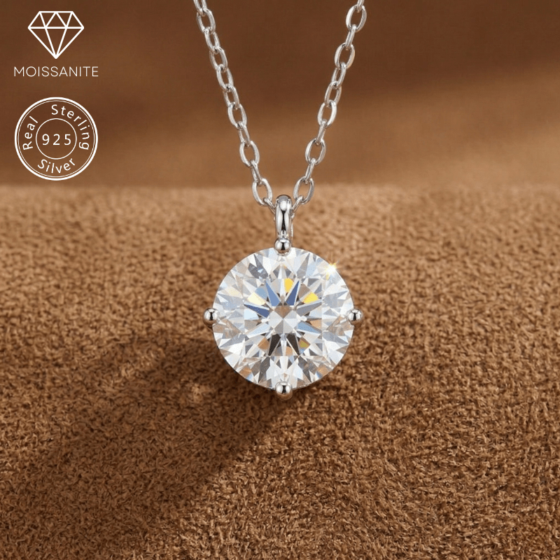 Women's Classic Round Moissanite Necklace, S925 Silver