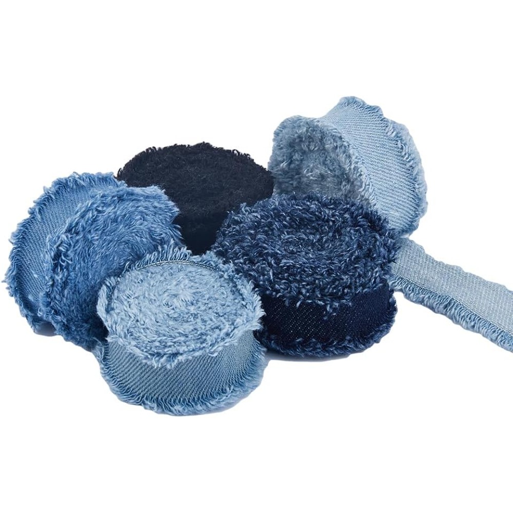 TEMU Rolls Fringed Ribbon " Width Denim Ribbon Wrapping Frayed Jean Ribbon For Gifts Wrapping Hair Sewing Additions Wedding Decor