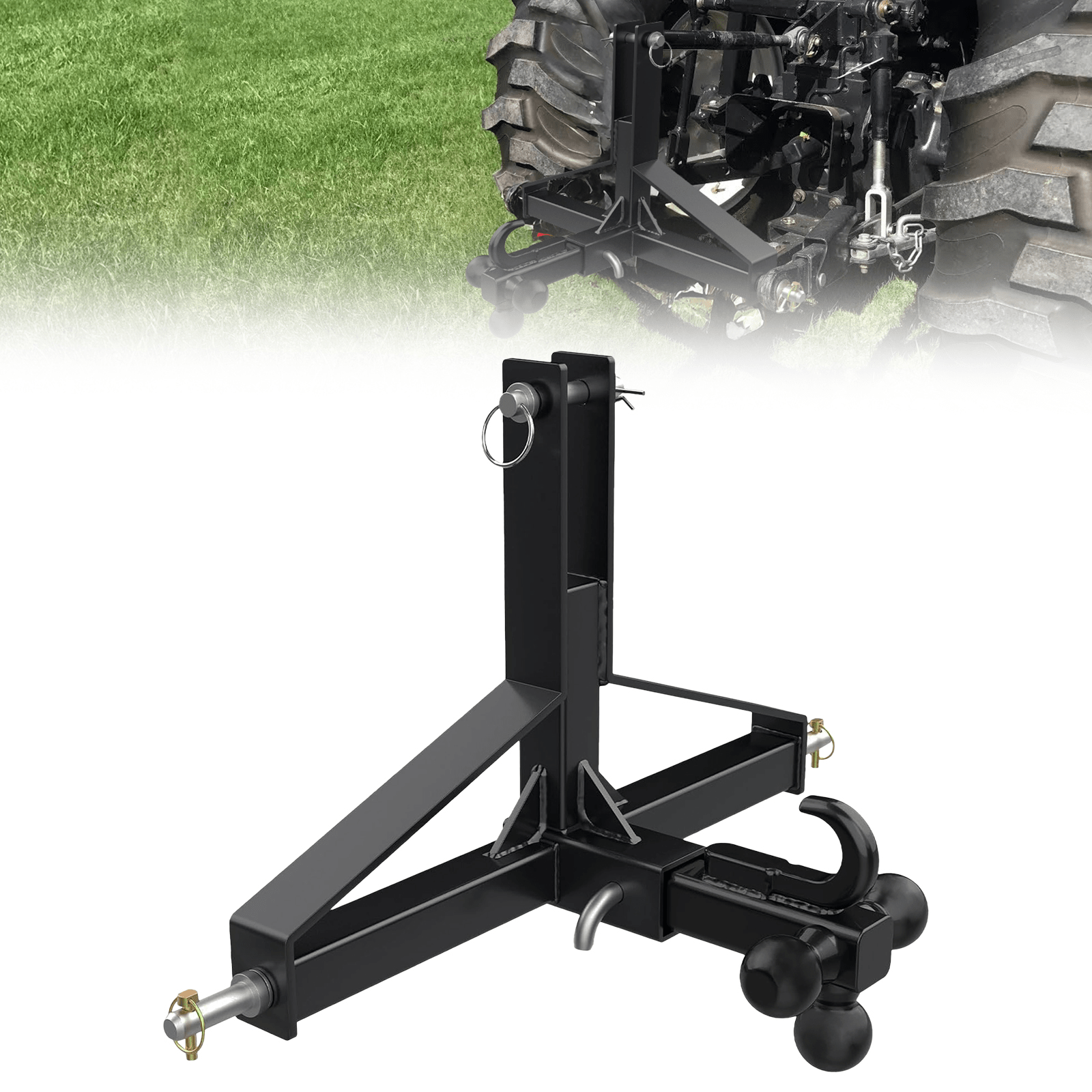 Image of Heavy Duty Carbon 3-point Tractor Hitch Receiver & Towing Ball Hitch - 10,000 Lbs Capacity Attachment, 2inch Receiver Suitable For Tractors, Compatible For Farming,, Towing, Urban Agriculture