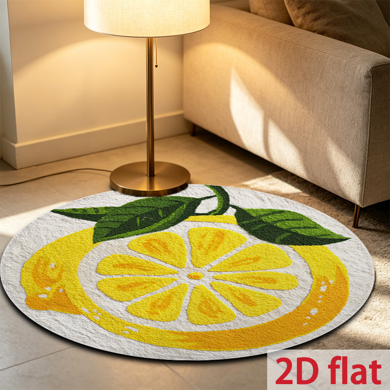tapis de bain 2d plat, 1 pièce, citron   2d plat avec motif de feuilles  , en flanelle douce, idéal pour la décoration de salle de bain, salon, chambre, table à manger et entrée, et   cadeau de noël