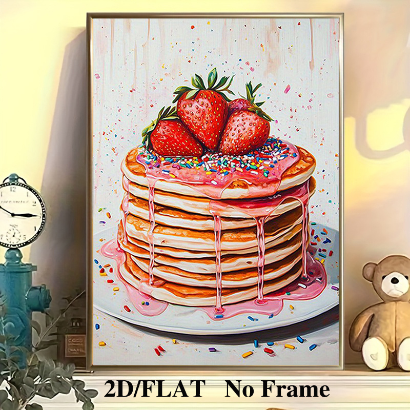 품목 사진 2d 플랫, [2d flat] 1개 무테 캔버스 프린트 아트 데코, 패셔너블 팬케이크와 딸기 캔버스 아트 프린트 - 고화질 모던 벽 장식, 거실, 침실, 주방, 사무실에 적합 - 생일, 크리스마스, 발렌타인데이를 위한 완벽한 선물, 2d 플랫 포스터 프린트,   컬렉션 및 선물, 2d 플랫