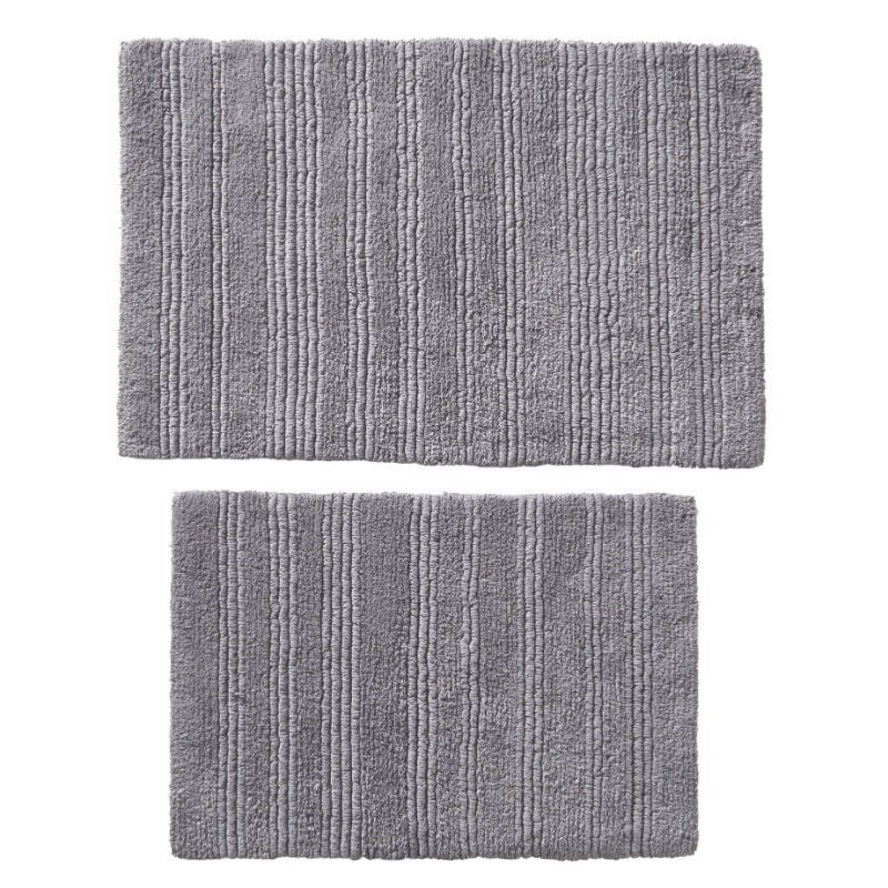 Reversible 2pcs Gray Bath Rug Set, Cut &amp; Loop Design, Sizes 17&quot;x24&quot; &amp; 20&quot;x30&quot;, Stylish &amp; Durable