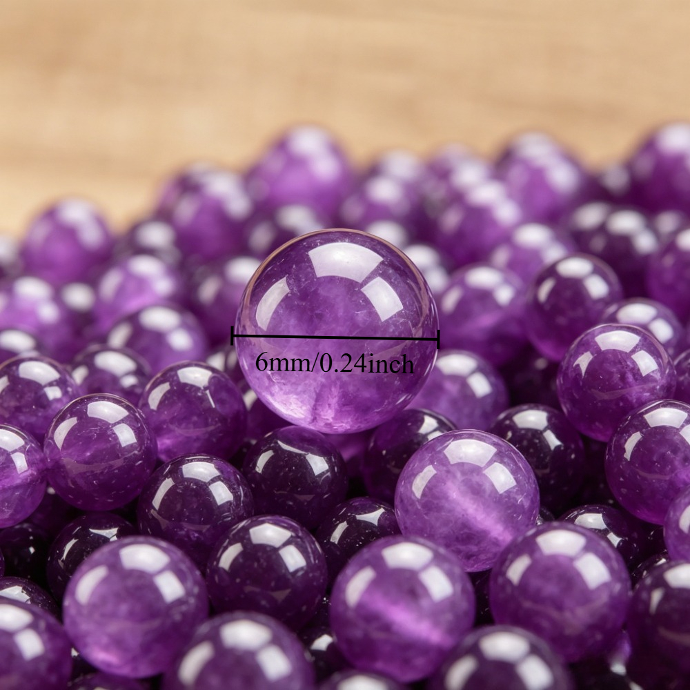 TEMU Natural Amethyst Round Loose Beads, High-gloss Polished Natural Round Beads, Diy Necklace Bracelet Earring Anklet Jewelry Making Kit, For ,