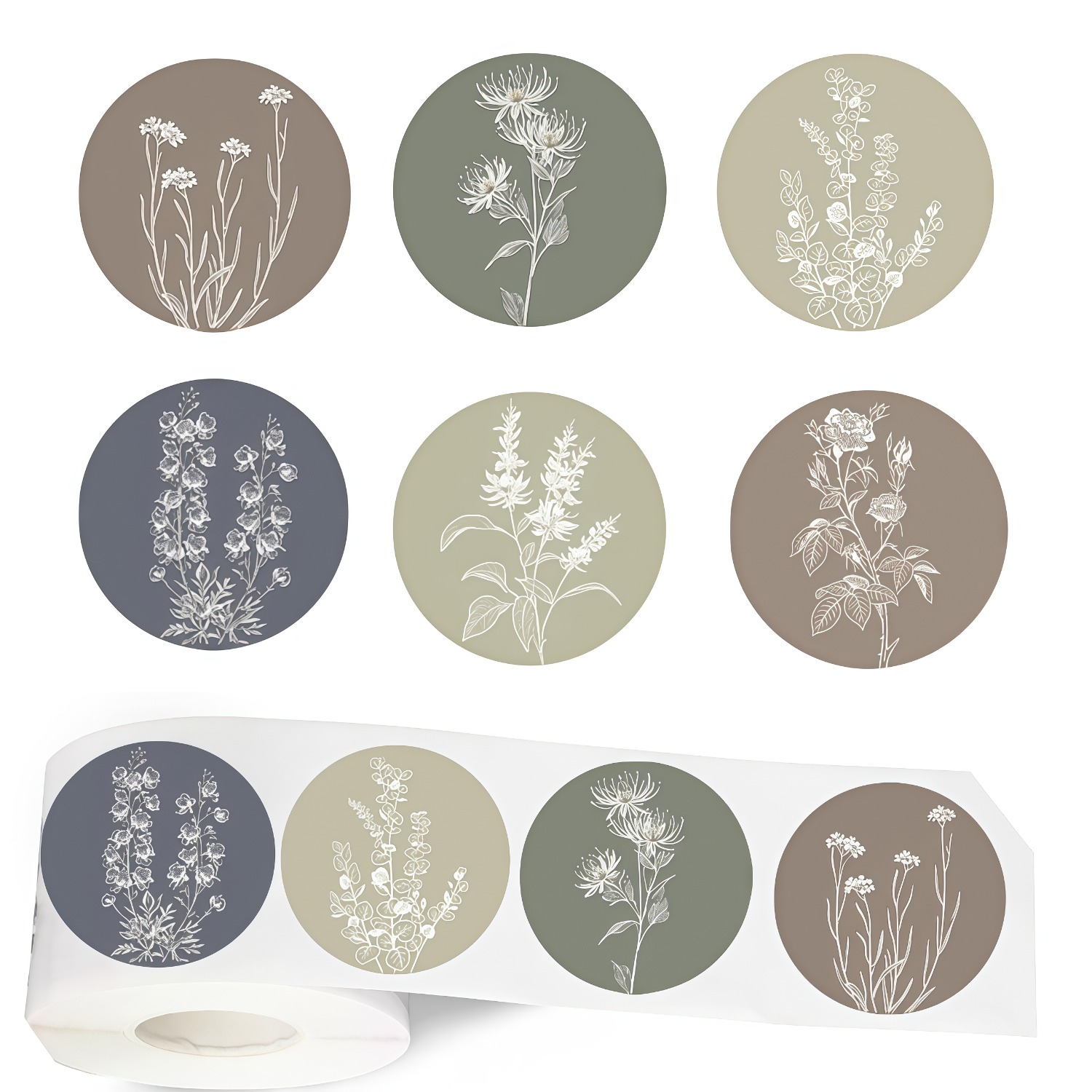 E-shop 500 Stück Strichlinien Blumen Selbstklebende Aufkleber Rolle Vintage Linien Bunte Blumen Siegel, Dekorative Runde Blumen Etiketten für