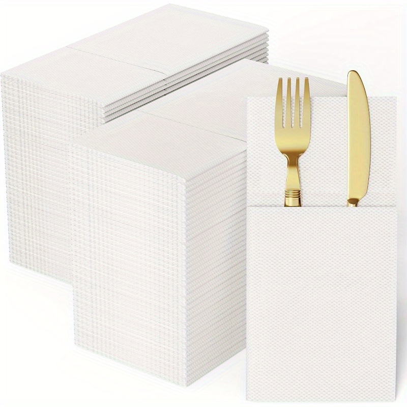 E-shop 100/50 Stück Papier Servietten mit integriertem Besteckfach, vorgefaltete Papier Servietten, Einweg Gästehandtücher für Dinner, Party, Hochzeit